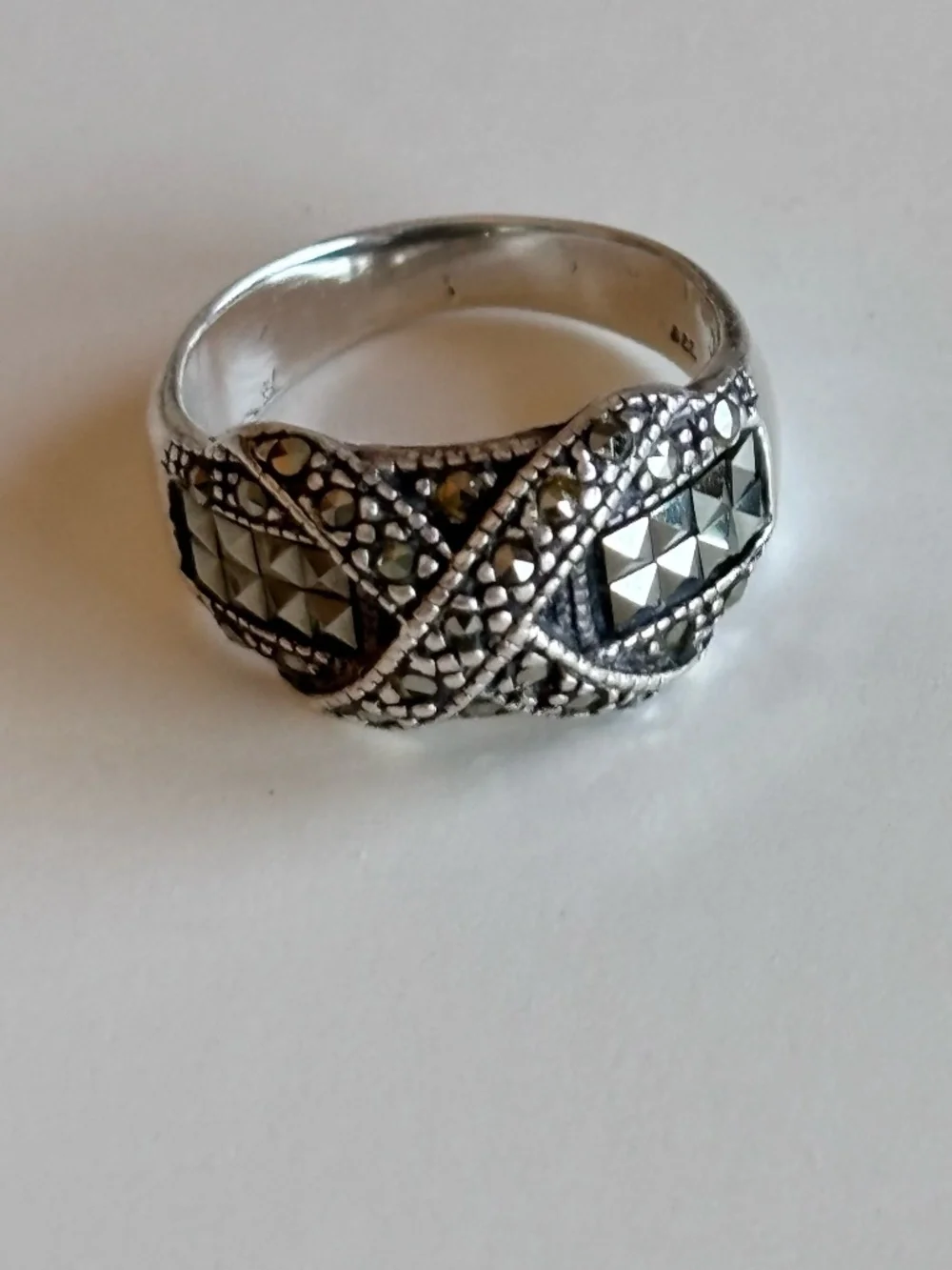 Marcasite Band Ring with Criss-Cross Pattern